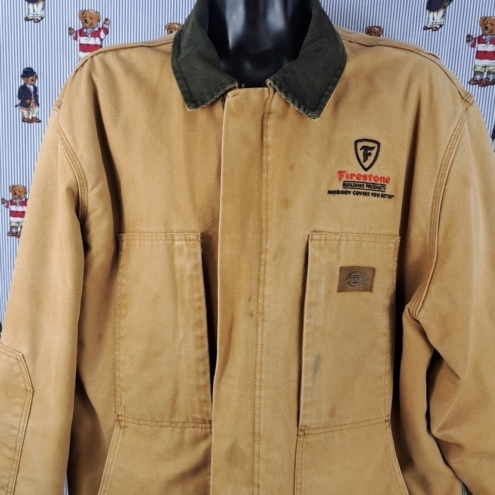 Y2K Dickies Firestone Tires lined multipocket 2XL brown canvas chore work jacket